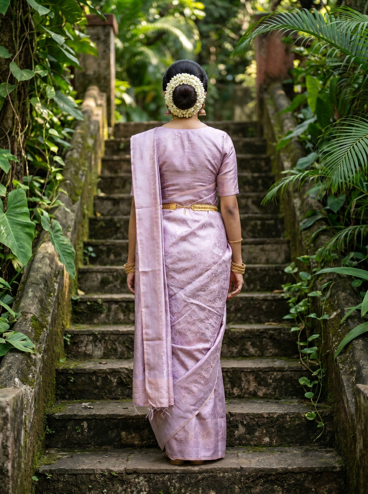 MIMOSA Violet Kanjivaram Art Silk Saree — Close-up on Face