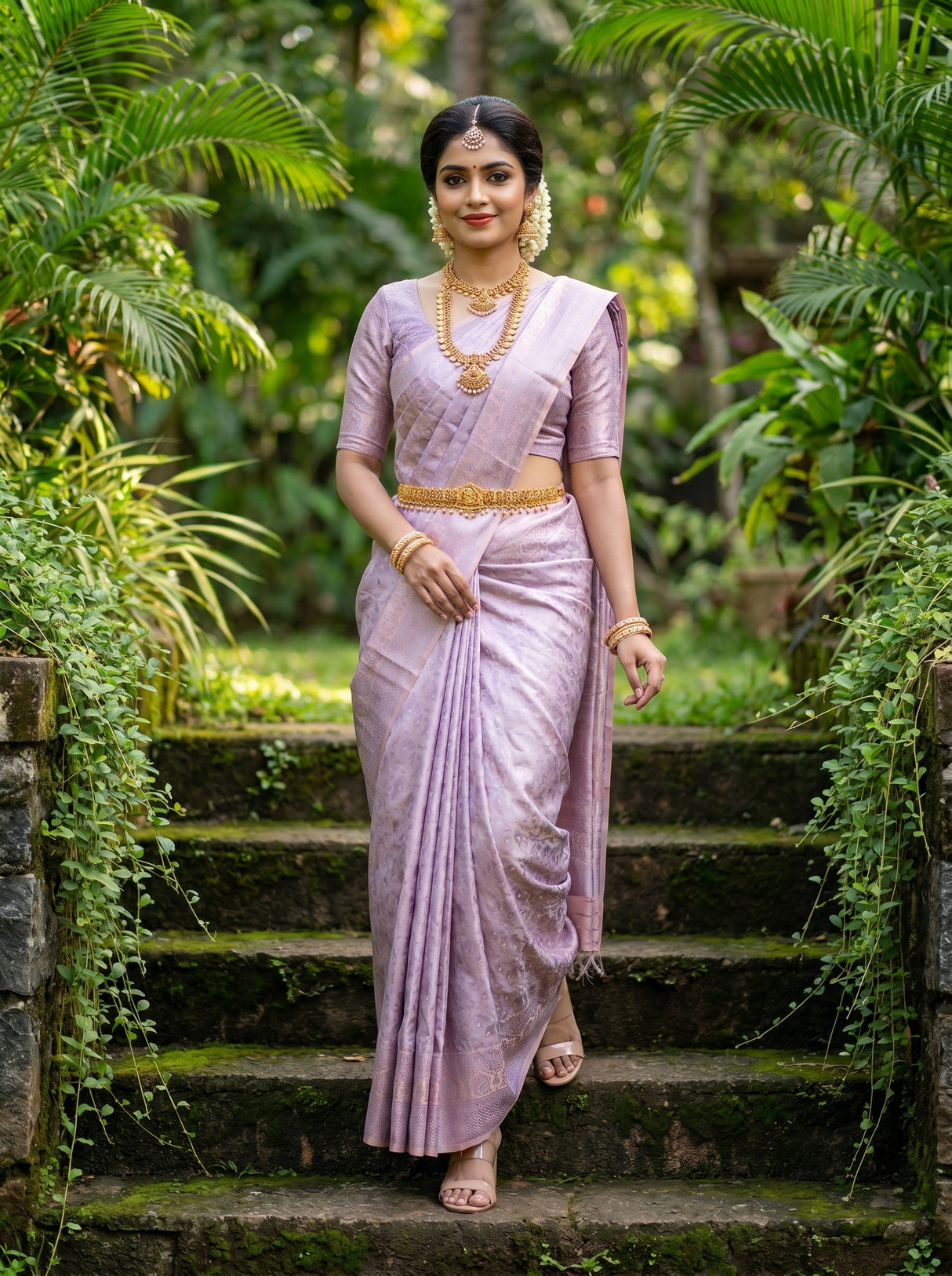MIMOSA Violet Kanjivaram Art Silk Saree — Side Profile