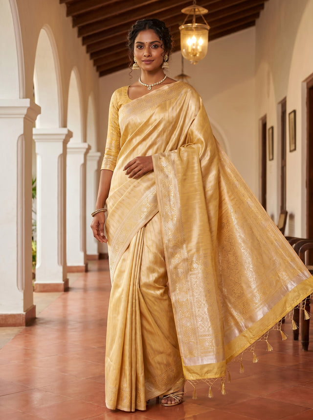 MIMOSA Mustard Kanjivaram Art Silk Saree — full length view