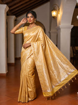 MIMOSA Mustard Kanjivaram Art Silk Saree — detail of blouse and border