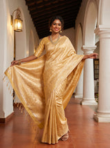 MIMOSA Mustard Kanjivaram Art Silk Saree — view of saree drape and pallu