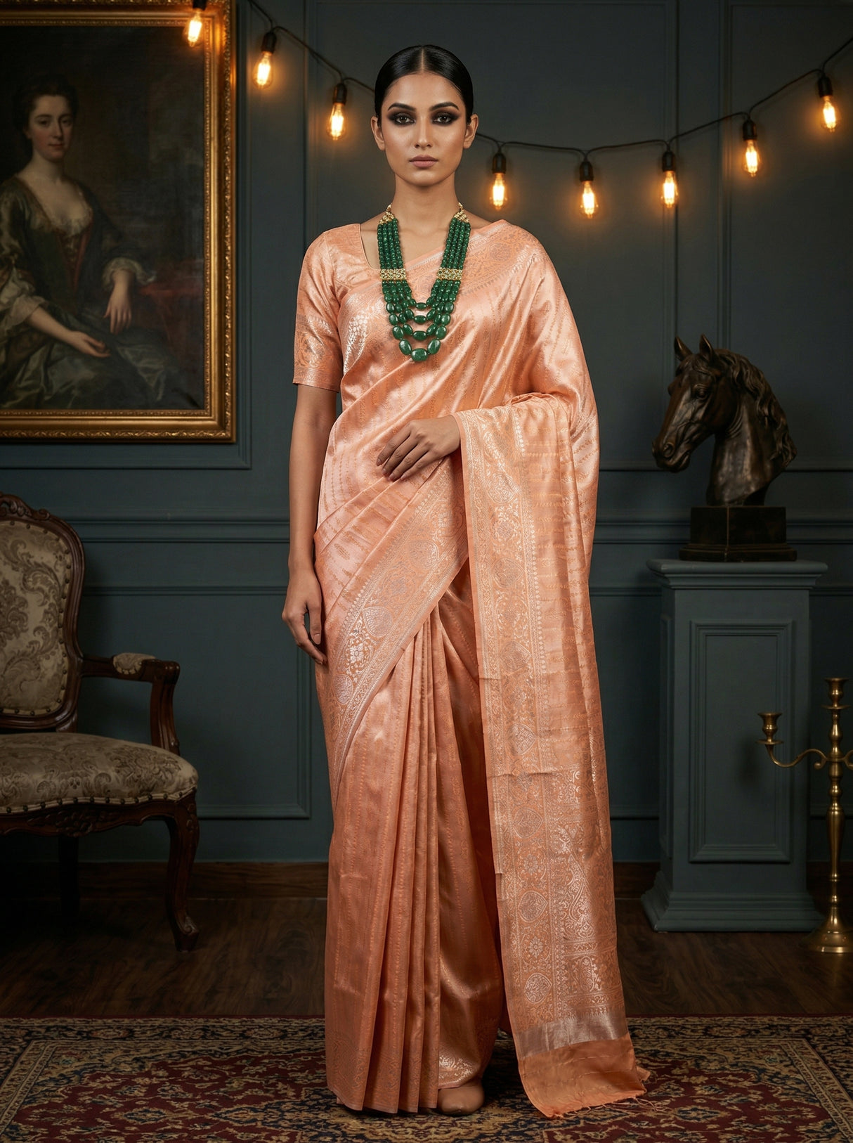 MIMOSA Peach Kanjivaram Art Silk Saree — full length view