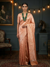 MIMOSA Peach Kanjivaram Art Silk Saree — full length view