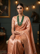 MIMOSA Peach Kanjivaram Art Silk Saree — close-up of hands and bangles