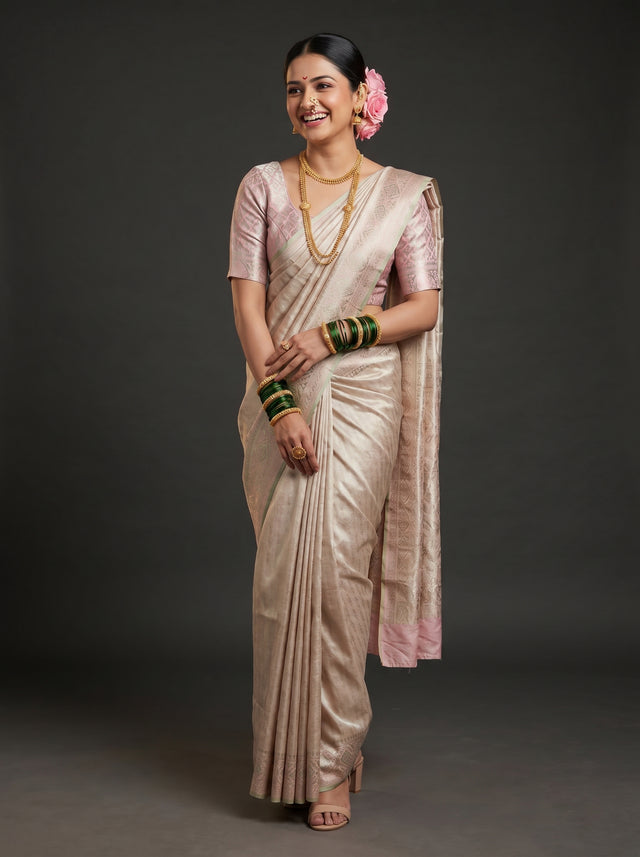 MIMOSA Pink Kanjivaram Art Silk Saree — full length view