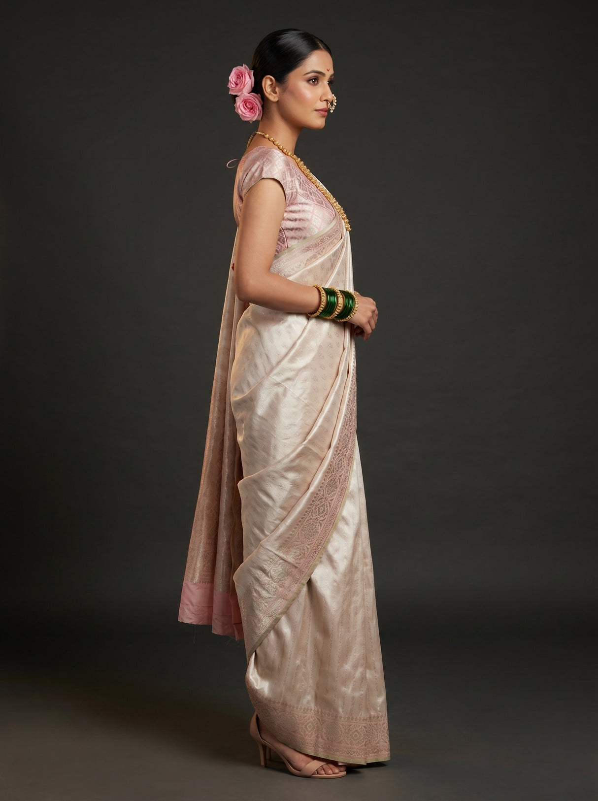 MIMOSA Pink Kanjivaram Art Silk Saree — detail of blouse and border