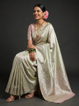 MIMOSA Pink Kanjivaram Art Silk Saree — view of saree drape and pallu