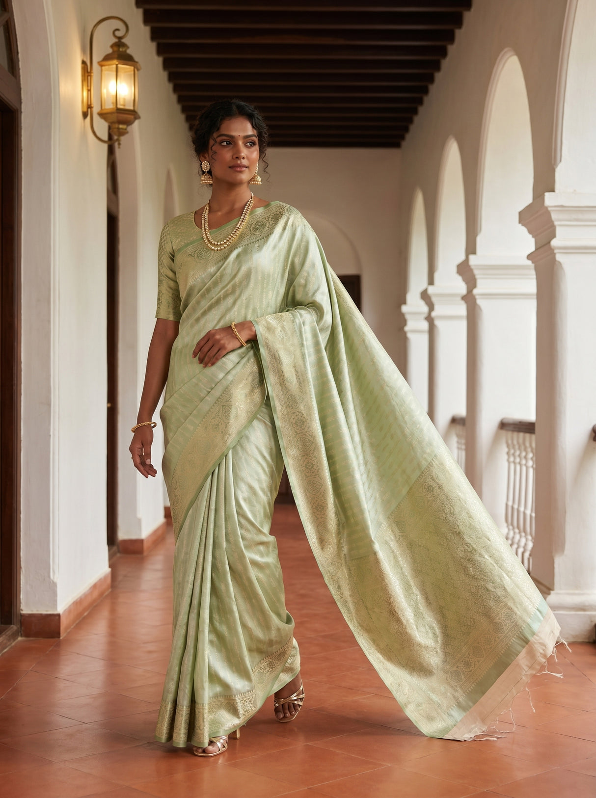 MIMOSA Pista Kanjivaram Art Silk Saree — pose 7 styling detail
