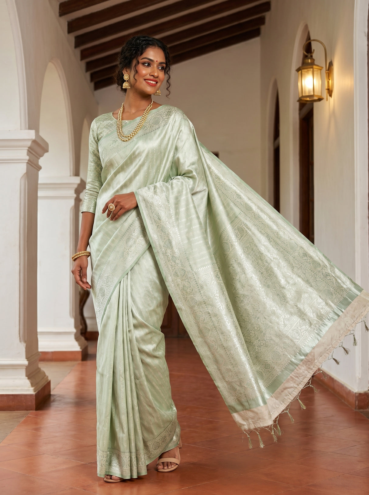 MIMOSA Pista Kanjivaram Art Silk Saree — pose 9 styling detail