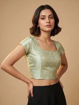 MIMOSA Pista Kanjivaram Art Silk Saree — blouse close-up