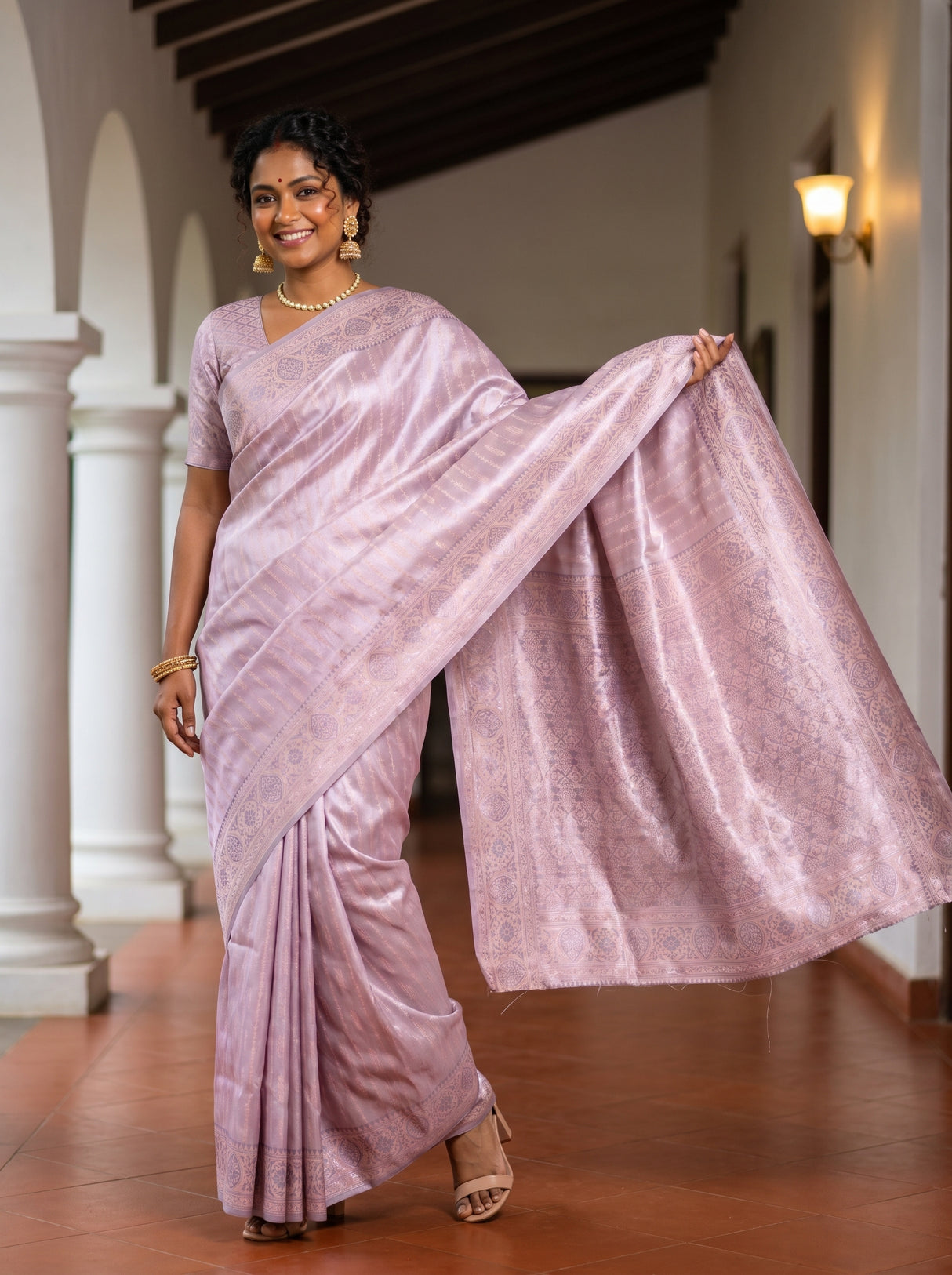 MIMOSA Violet Kanjivaram Art Silk Saree — detail of blouse and border