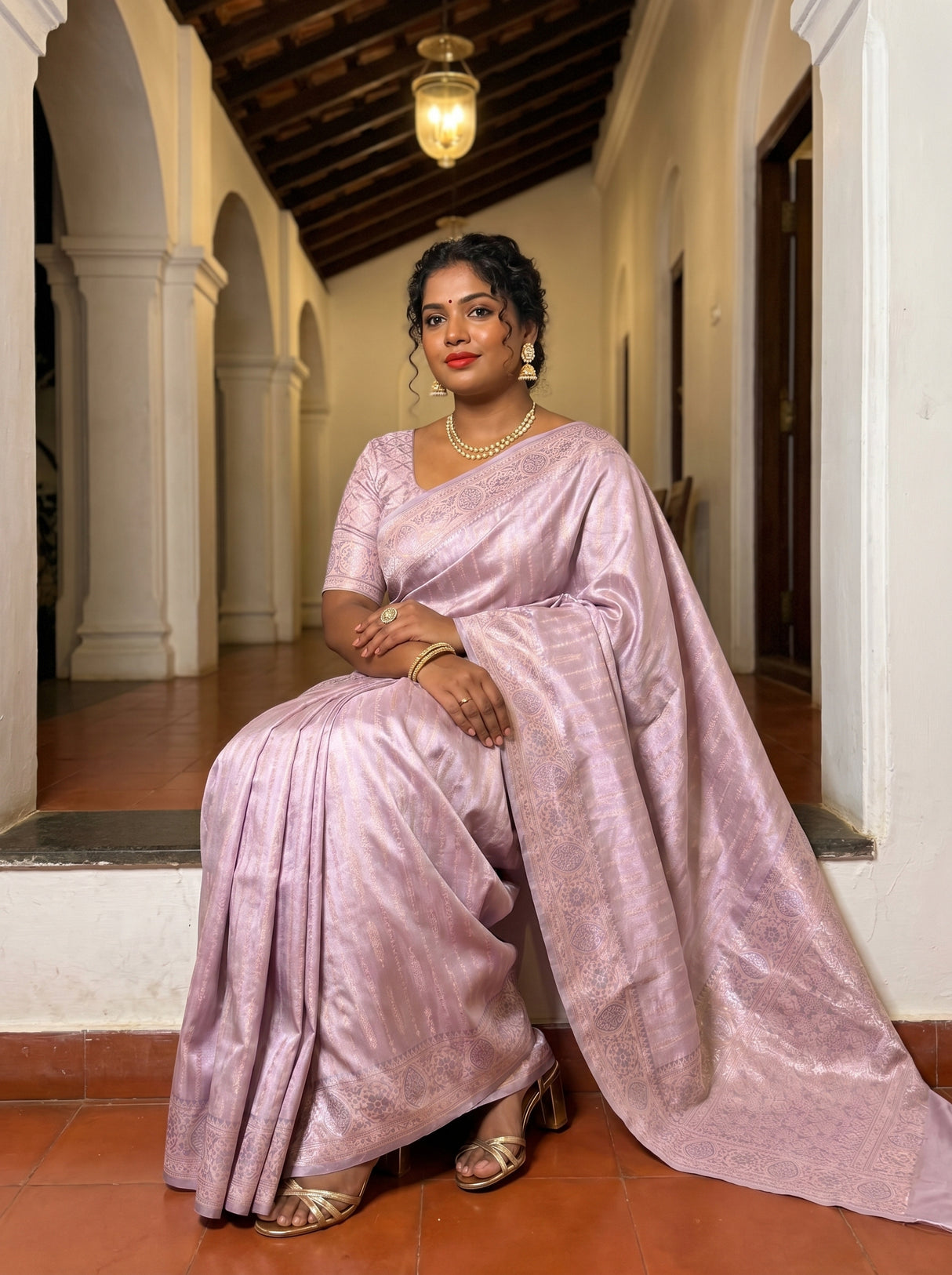 MIMOSA Violet Kanjivaram Art Silk Saree — view of saree drape and pallu