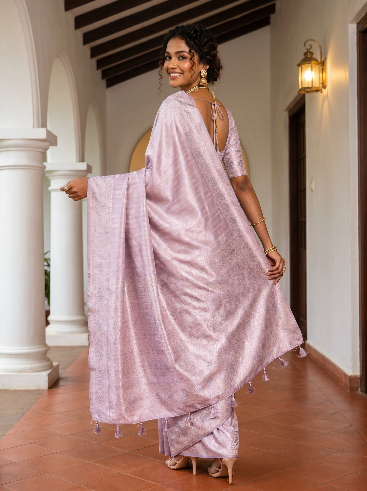 MIMOSA Violet Kanjivaram Art Silk Saree — pose 9 styling detail