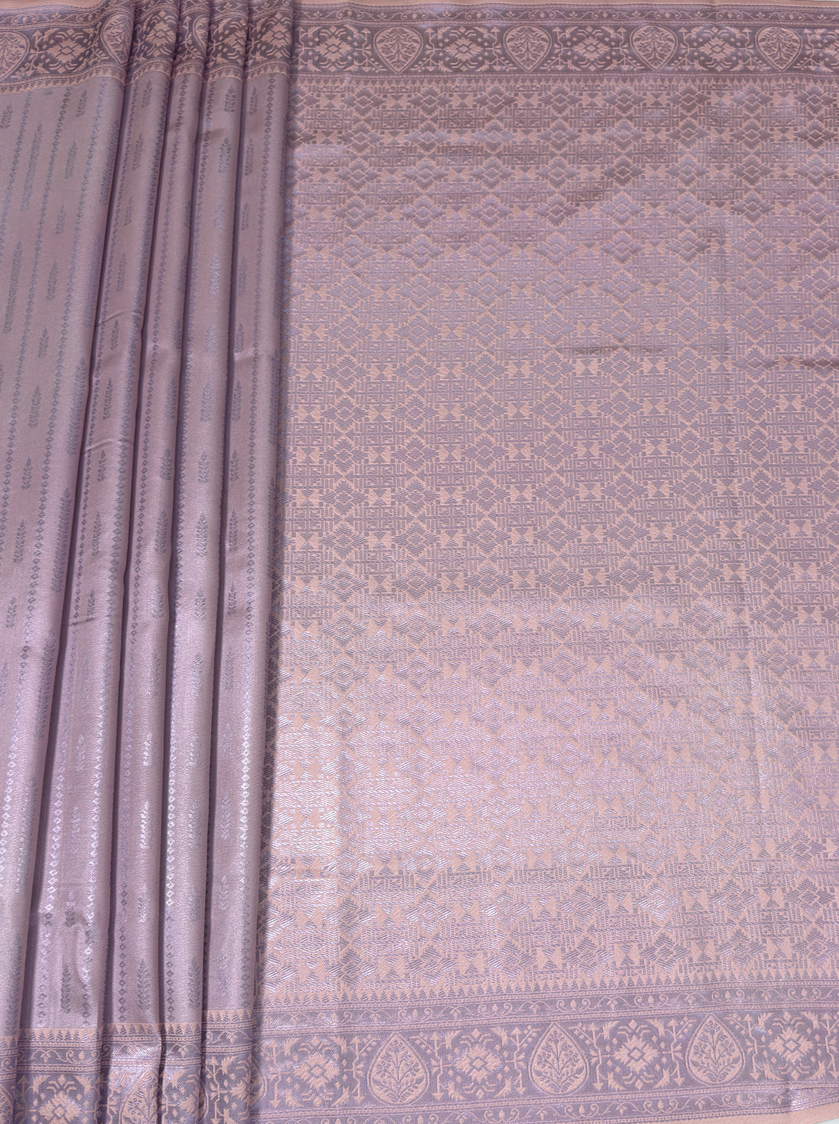 MIMOSA Violet Kanjivaram Art Silk Saree — pallu and zari work detail