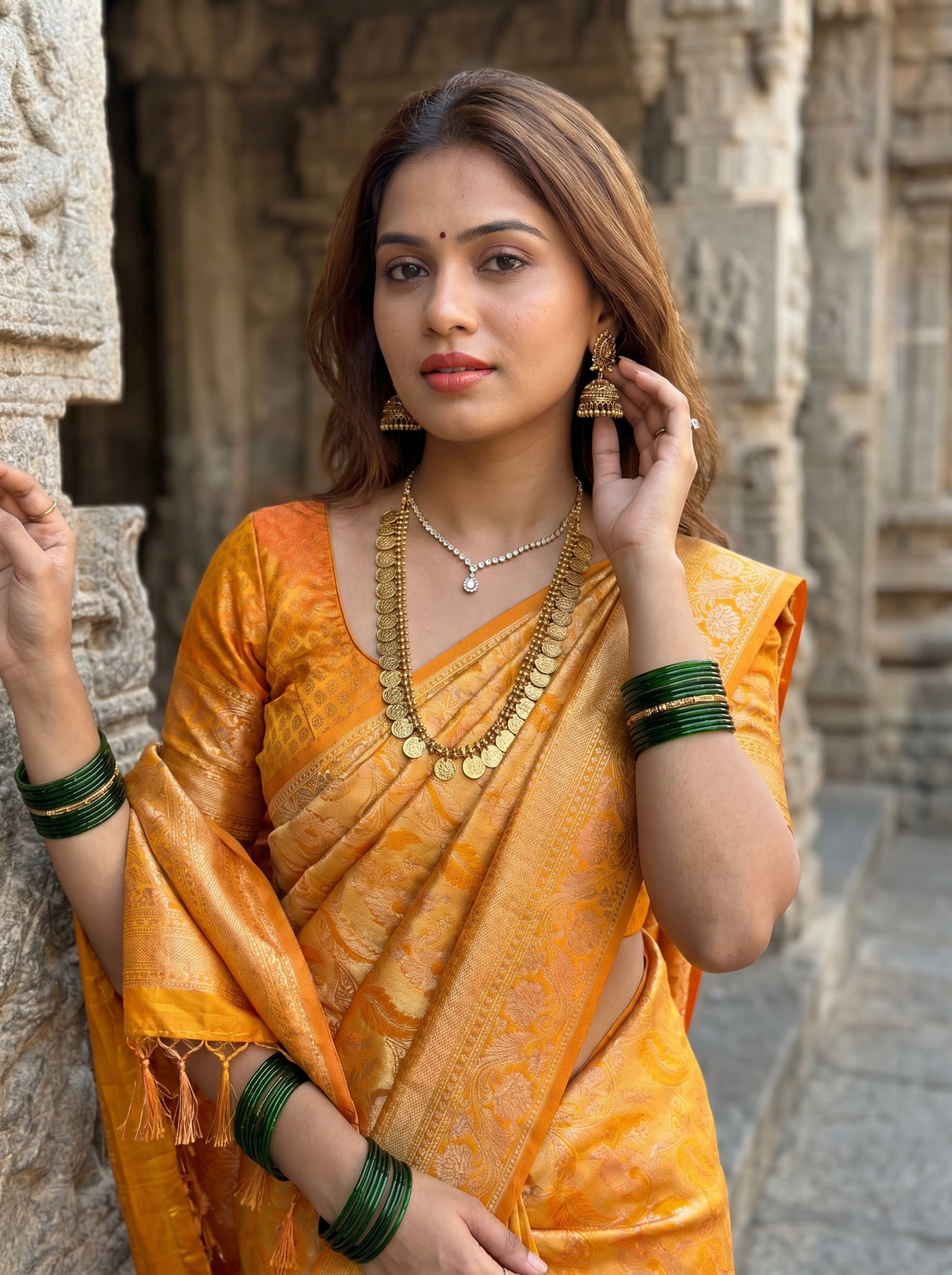 MIMOSA Mustard Saree Saree — pose 10 styling detail