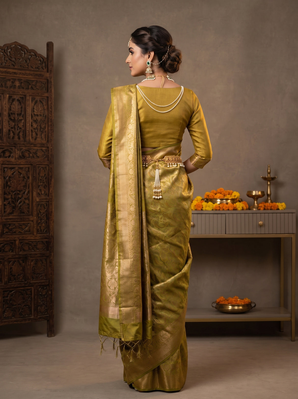 MIMOSA Olive Saree Saree — pose 2 styling detail