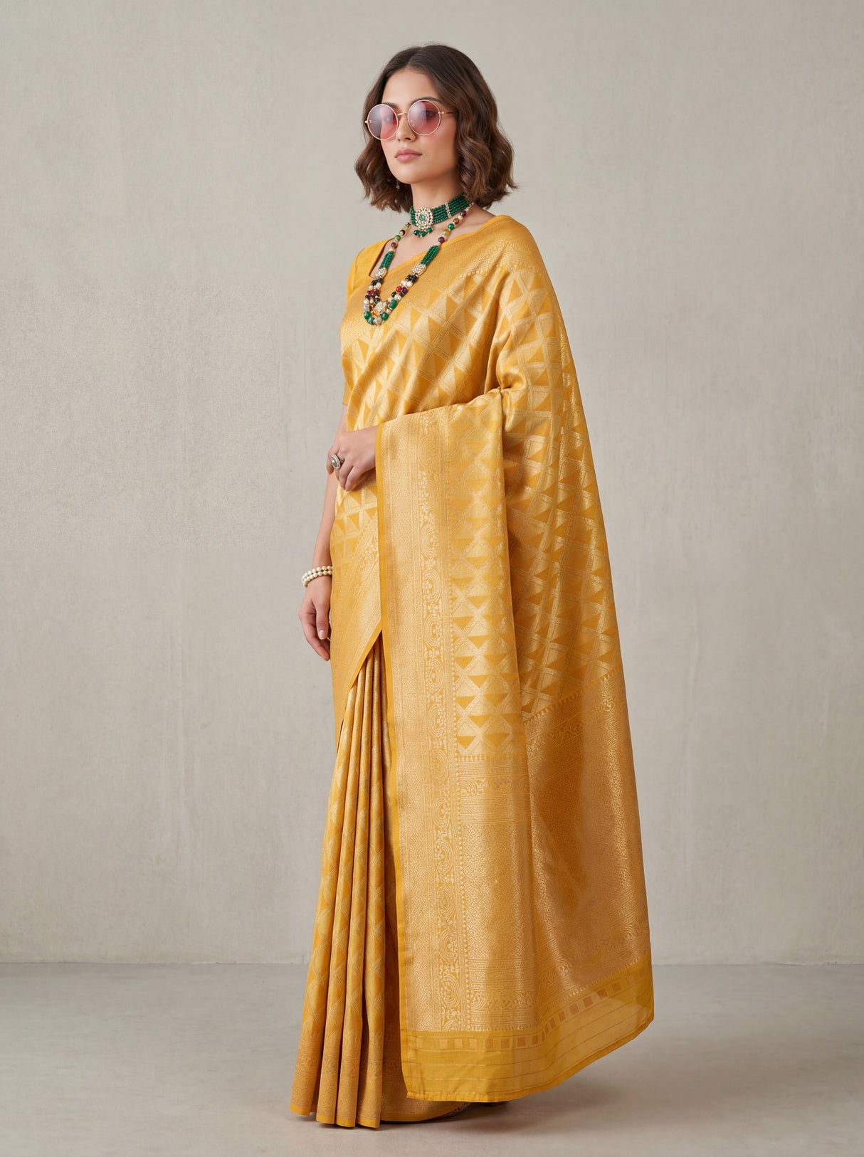 MIMOSA Mustard Kanjivaram Art Silk Saree — Close-up of Pallu