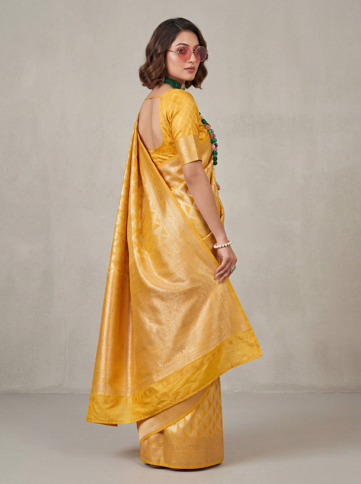 MIMOSA Mustard Kanjivaram Art Silk Saree — Body and Border Detail