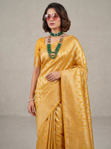 MIMOSA Mustard Kanjivaram Art Silk Saree — Fabric Texture