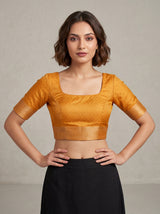MIMOSA Mustard Kanjivaram Art Silk Saree — blouse close-up
