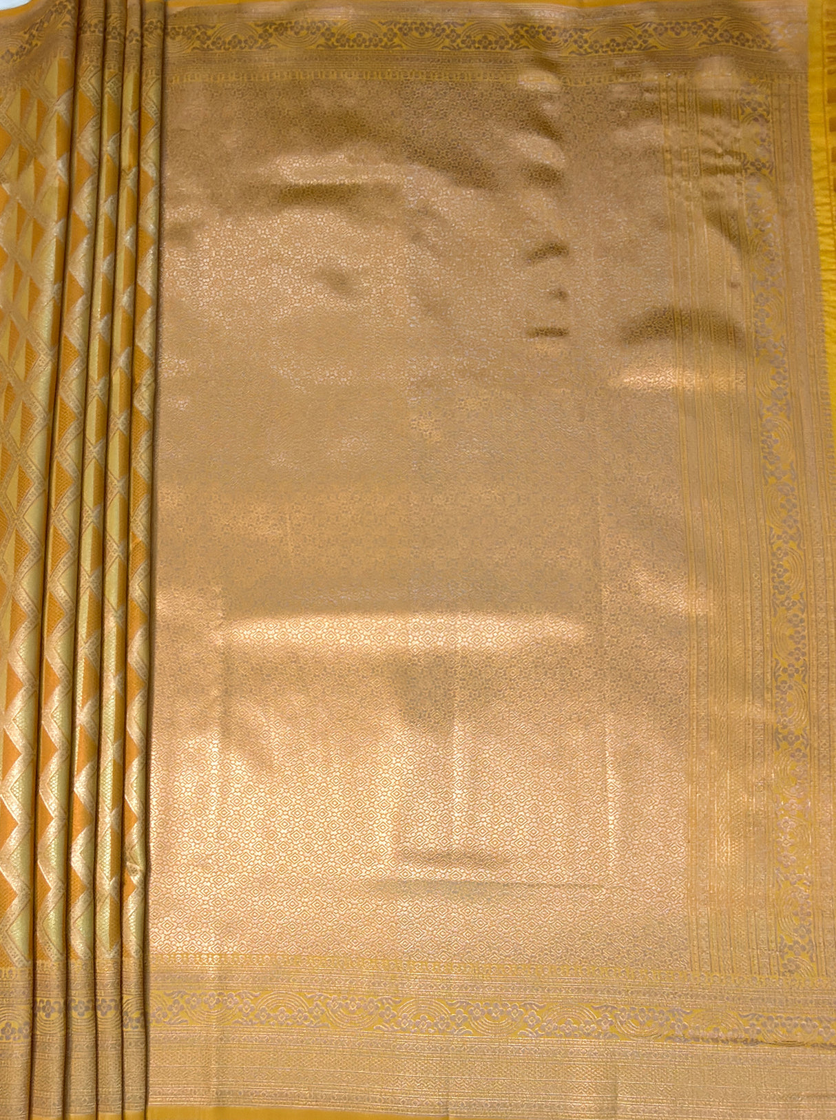 MIMOSA Mustard Kanjivaram Art Silk Saree — pallu and zari work detail