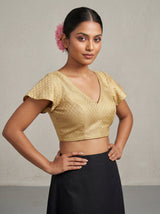MIMOSA Olive Kanjivaram Art Silk Saree — blouse close-up