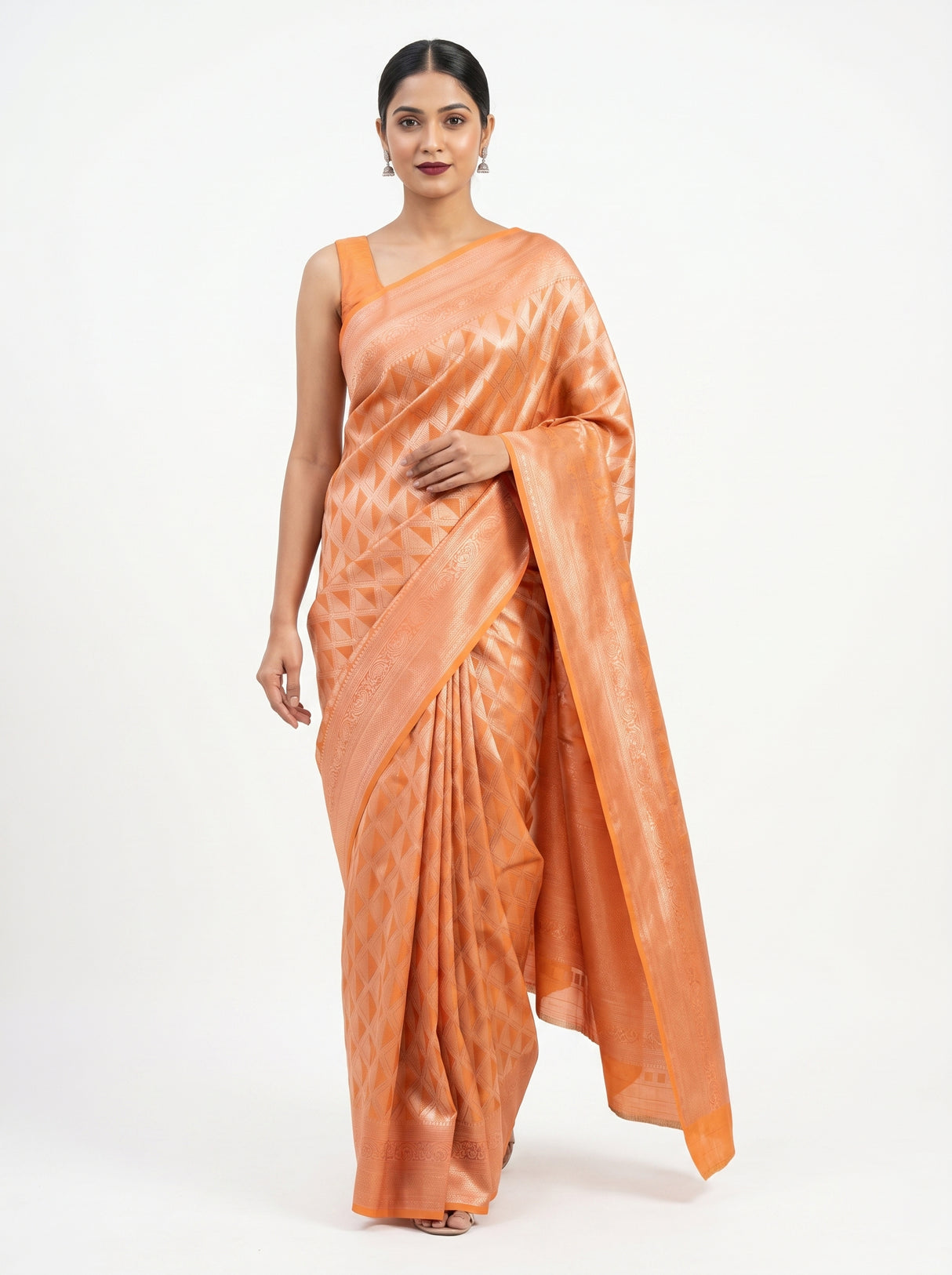 MIMOSA Orange Kanjivaram Art Silk Saree — Full View