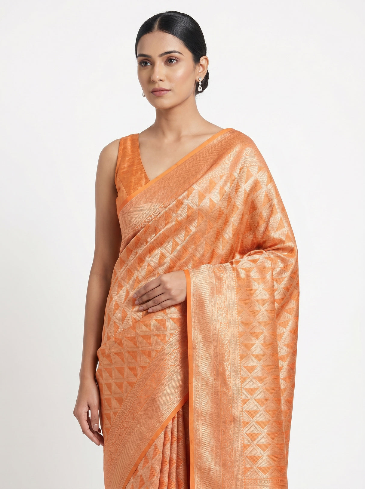 MIMOSA Orange Kanjivaram Art Silk Saree — pose 10 styling detail