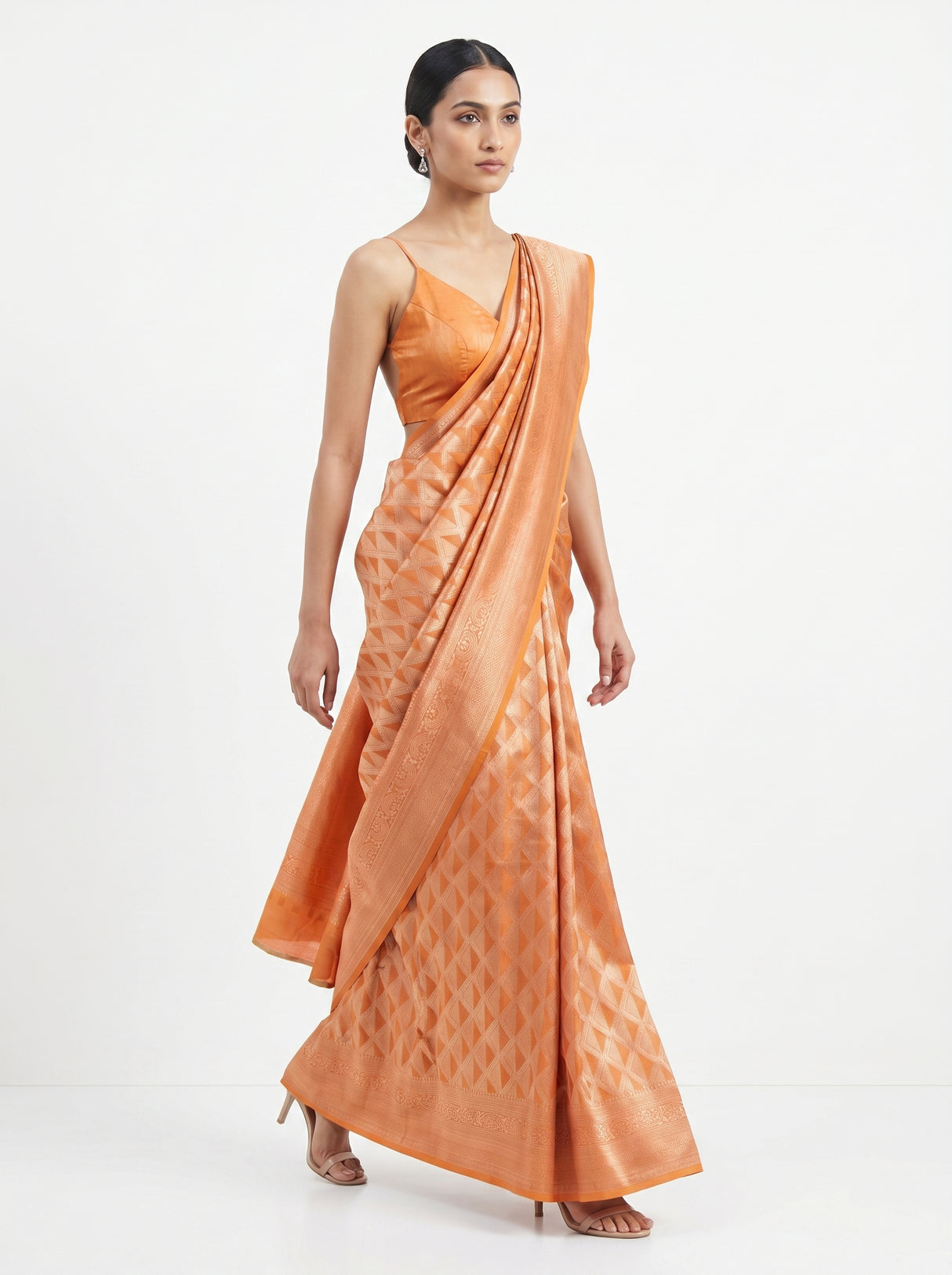 MIMOSA Orange Kanjivaram Art Silk Saree — Fabric Texture