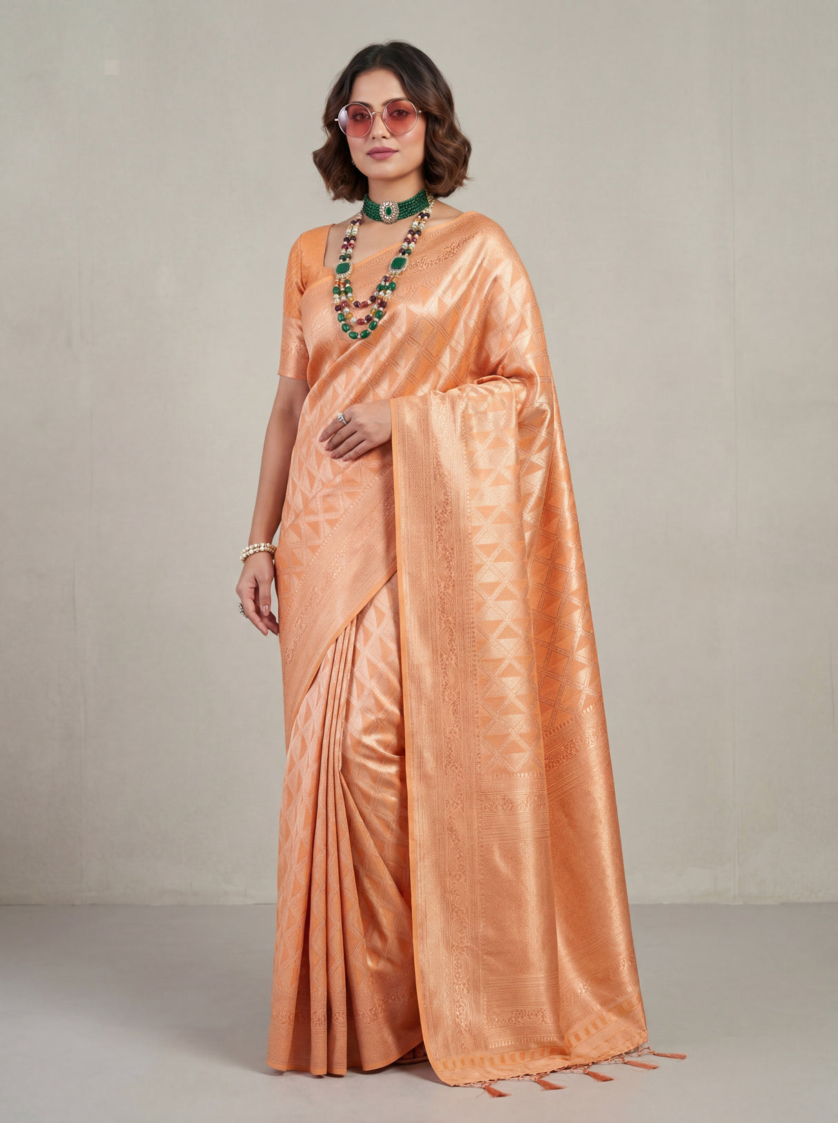 MIMOSA Peach Kanjivaram Art Silk Saree — Full View