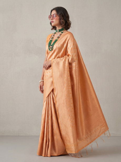 MIMOSA Peach Kanjivaram Art Silk Saree — Close-up of Pallu
