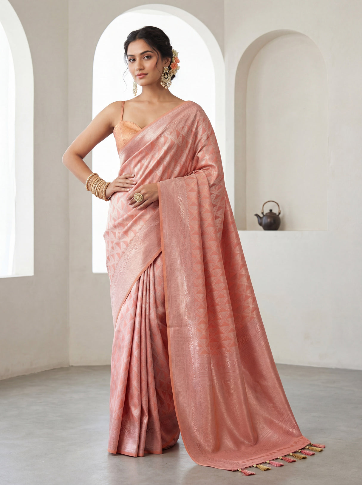 MIMOSA Pink Kanjivaram Art Silk Saree — Close-up of Pallu
