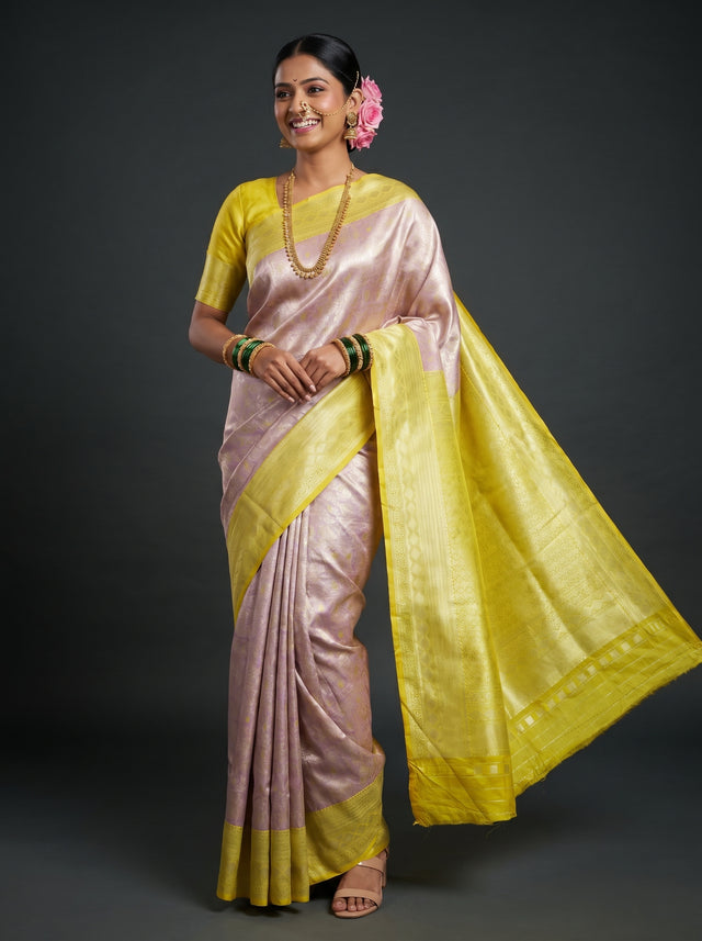 MIMOSA Grey Kanjivaram Art Silk Saree — Full View