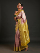 MIMOSA Grey Kanjivaram Art Silk Saree — Detail of border and blouse