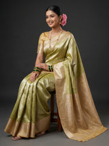 MIMOSA Olive Kanjivaram Art Silk Saree — pose 8 styling detail
