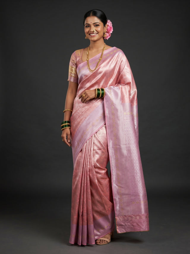 MIMOSA Pink Kanjivaram Art Silk Saree — Full View