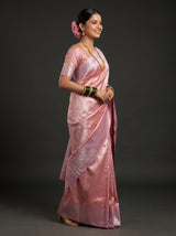 MIMOSA Pink Kanjivaram Art Silk Saree — Close up of face and pallu
