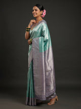 MIMOSA Rama Kanjivaram Art Silk Saree — Close up of face and pallu
