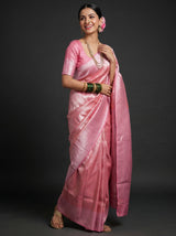 MIMOSA Strawberry Kanjivaram Art Silk Saree — Close up of face and pallu