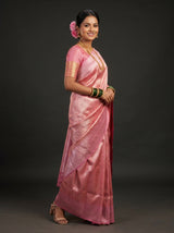 MIMOSA Strawberry Kanjivaram Art Silk Saree — Detail of border and blouse