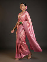 MIMOSA Strawberry Kanjivaram Art Silk Saree — Fabric and pleats view