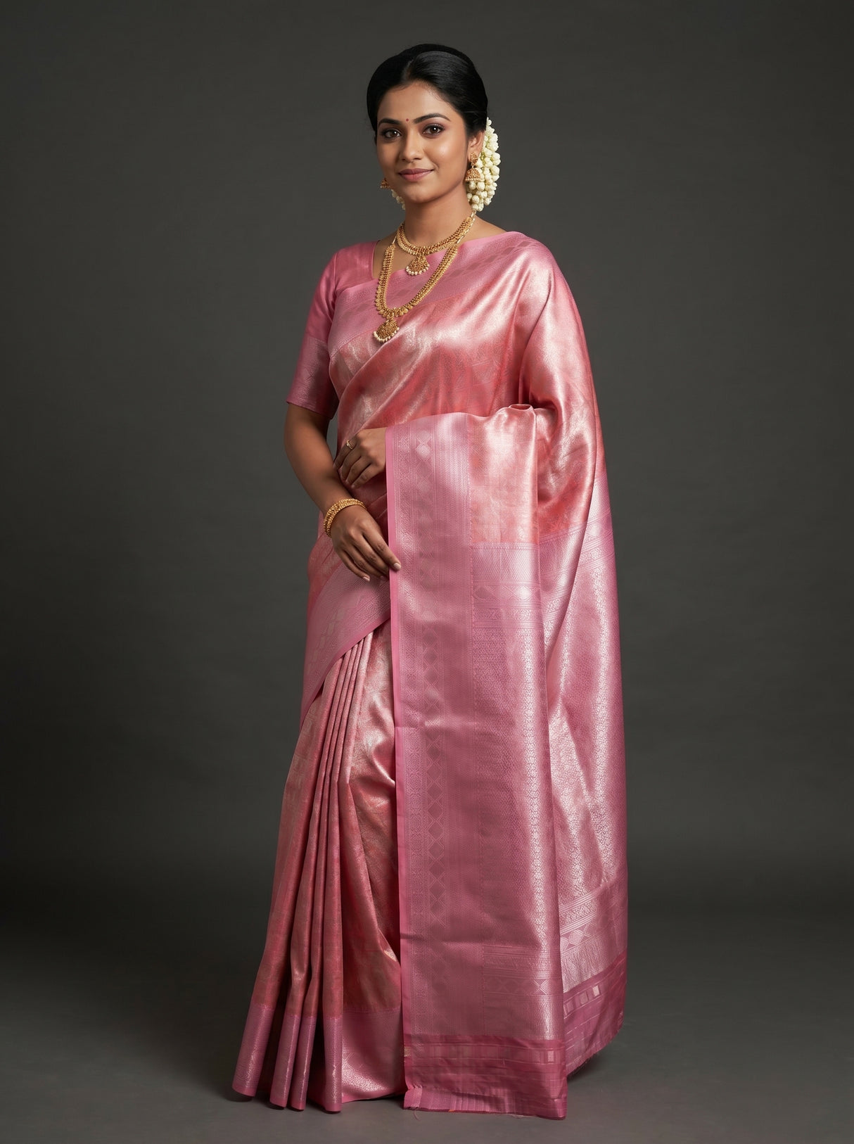 MIMOSA Strawberry Kanjivaram Art Silk Saree — pose 9 styling detail