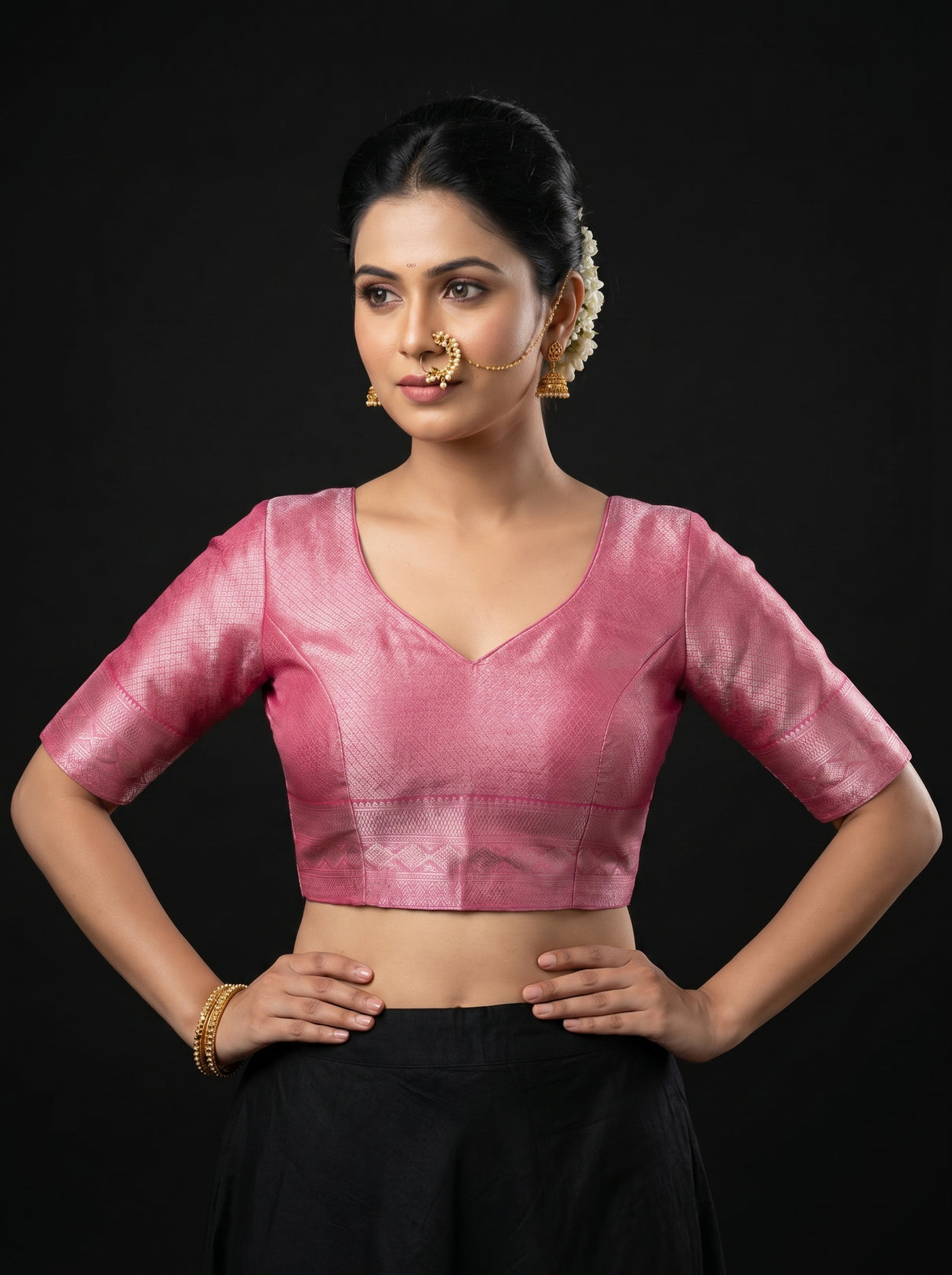 MIMOSA Strawberry Kanjivaram Art Silk Saree — blouse close-up
