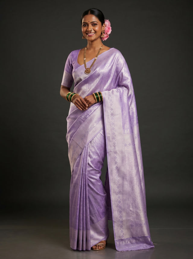 MIMOSA Violet Kanjivaram Art Silk Saree — Full View