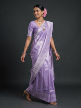 MIMOSA Violet Kanjivaram Art Silk Saree — Fabric and pleats view