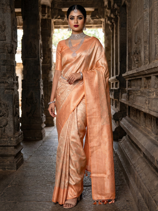 MIMOSA Chikoo Kanjivaram Art Silk Saree — Full View
