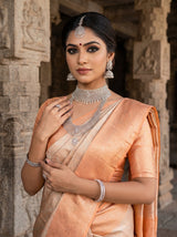 MIMOSA Chikoo Kanjivaram Art Silk Saree — Close-up of Pallu Weave