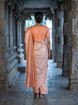 MIMOSA Chikoo Kanjivaram Art Silk Saree — Close-up of Model's Face and Jewelry
