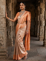 MIMOSA Chikoo Kanjivaram Art Silk Saree — Close-up of Hand and Waist Belt