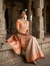 MIMOSA Chikoo Kanjivaram Art Silk Saree — Lower Body and Drape